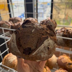 pan rustico de cafe, chocolate y arandanos